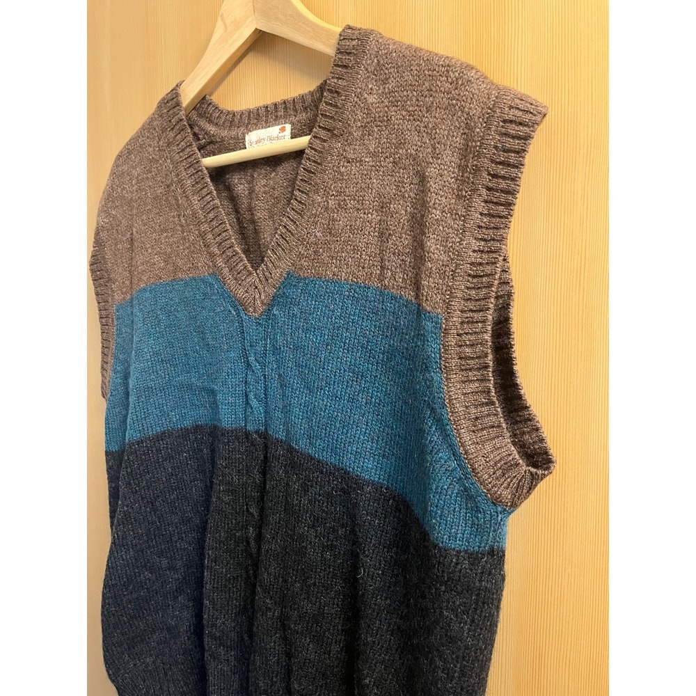 Stanley Blacker Sweater Vest Mens XL Brown Teal Grey Colorblock V-Neck Wool Feel - Picture 7 of 7